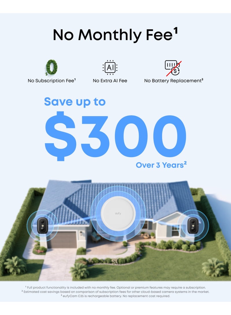 إيوفي كاميرا الأمان eufy Security eufyCam C35 (عبوتان) مع قاعدة HomeBase Mini، كاميرا أمان لاسلكية للاستخدام الداخلي والخارجي، تركيب مغناطيسي، رؤية ليلية ملونة، تخزين داخلي على الجهاز بدون اشتراك، مقاومة للماء والغبار بمعيار IP67، تقنية التعرف على الوجه، اللون الأسود. - Image 5